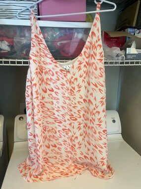 CAbi Coral and White Printed V-Neck tank style blouse